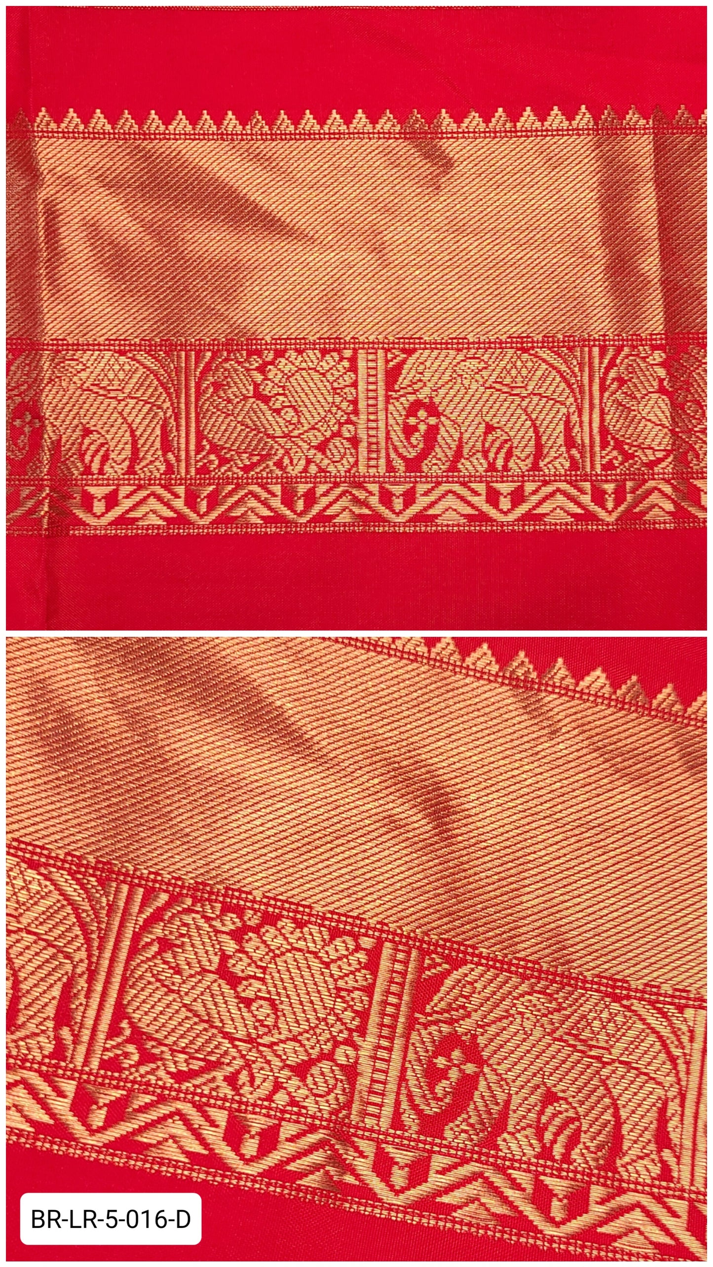 5 Inch Pure Kanchipuram Silk Zari Border – Bridal Red with Gold Zari Elephant & Peacock Motifs