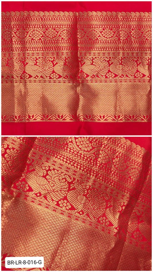 8 Inch Pure Kanchipuram Silk Zari Border – Lotus Red with Gold Zari Peacock & Floral Weave