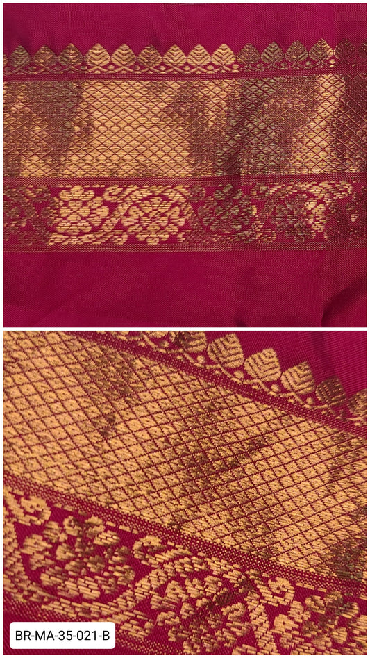Pure Kanchipuram Silk Zari Border – Maroon with Gold Diamond Weave & Floral Motifs (Per Meter)