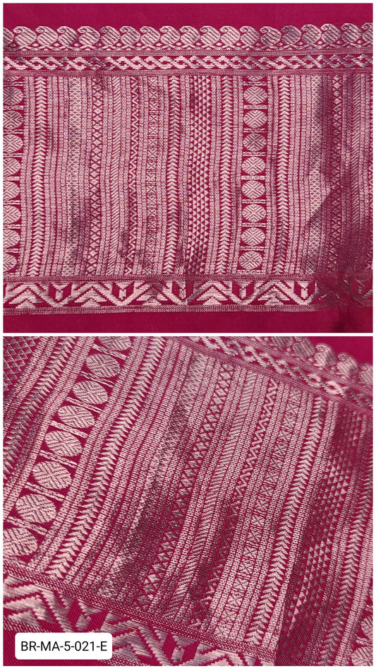 5.5 Inch Pure Kanchipuram Silk Zari Border – Magenta with Silver Zari Geometric Weave