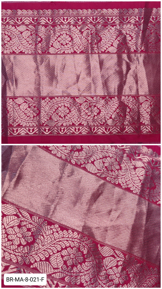 8 Inch Pure Kanchipuram Silk Zari Border – Magenta with Silver Zari Floral Vine Weave