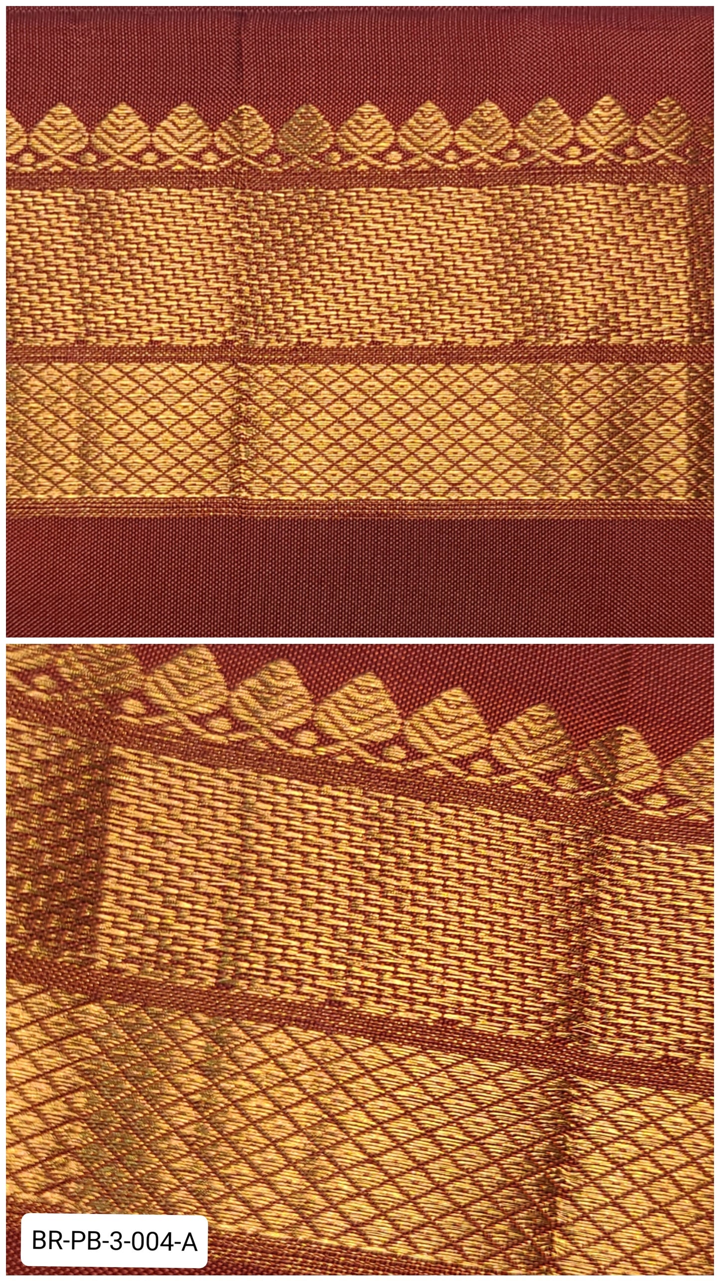 3 Inch Pure Kanchipuram Silk Zari Border – Maroon Brown with Gold Zari Temple & Diamond Weave