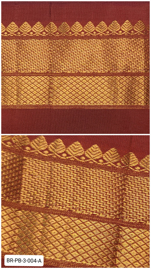3 Inch Pure Kanchipuram Silk Zari Border – Maroon Brown with Gold Zari Temple & Diamond Weave
