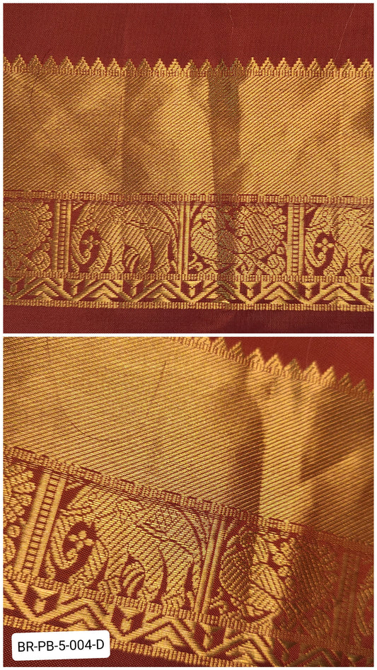 5 Inch Pure Kanchipuram Silk Zari Border – Maroon Brown with Gold Zari Elephant & Floral Motifs