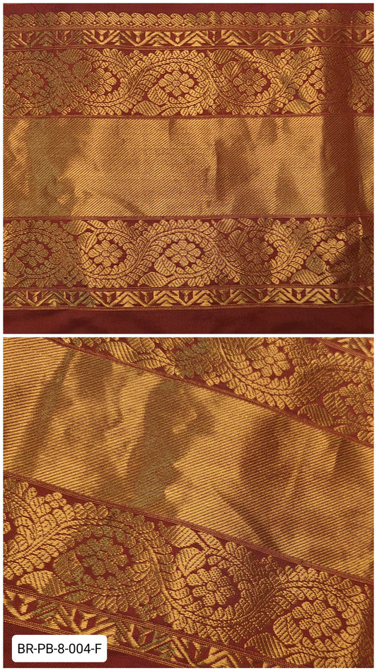 8 Inch Pure Kanchipuram Silk Zari Border – Maroon with Gold Zari Floral Vine Weave