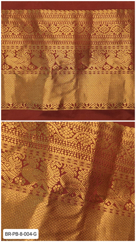 8 Inch Pure Kanchipuram Silk Zari Border – Maroon with Gold Zari Peacock & Floral Weave