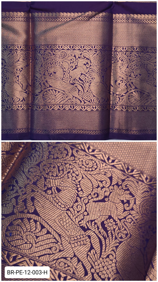 11 Inch Pure Kanchipuram Silk Zari Border – Purple with Gold Zari Peacock & Floral Weave