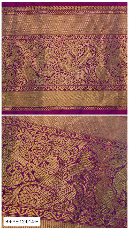 11 Inch Pure Kanchipuram Silk Zari Border – Pink with Gold Zari Peacock & Floral Heritage Weave