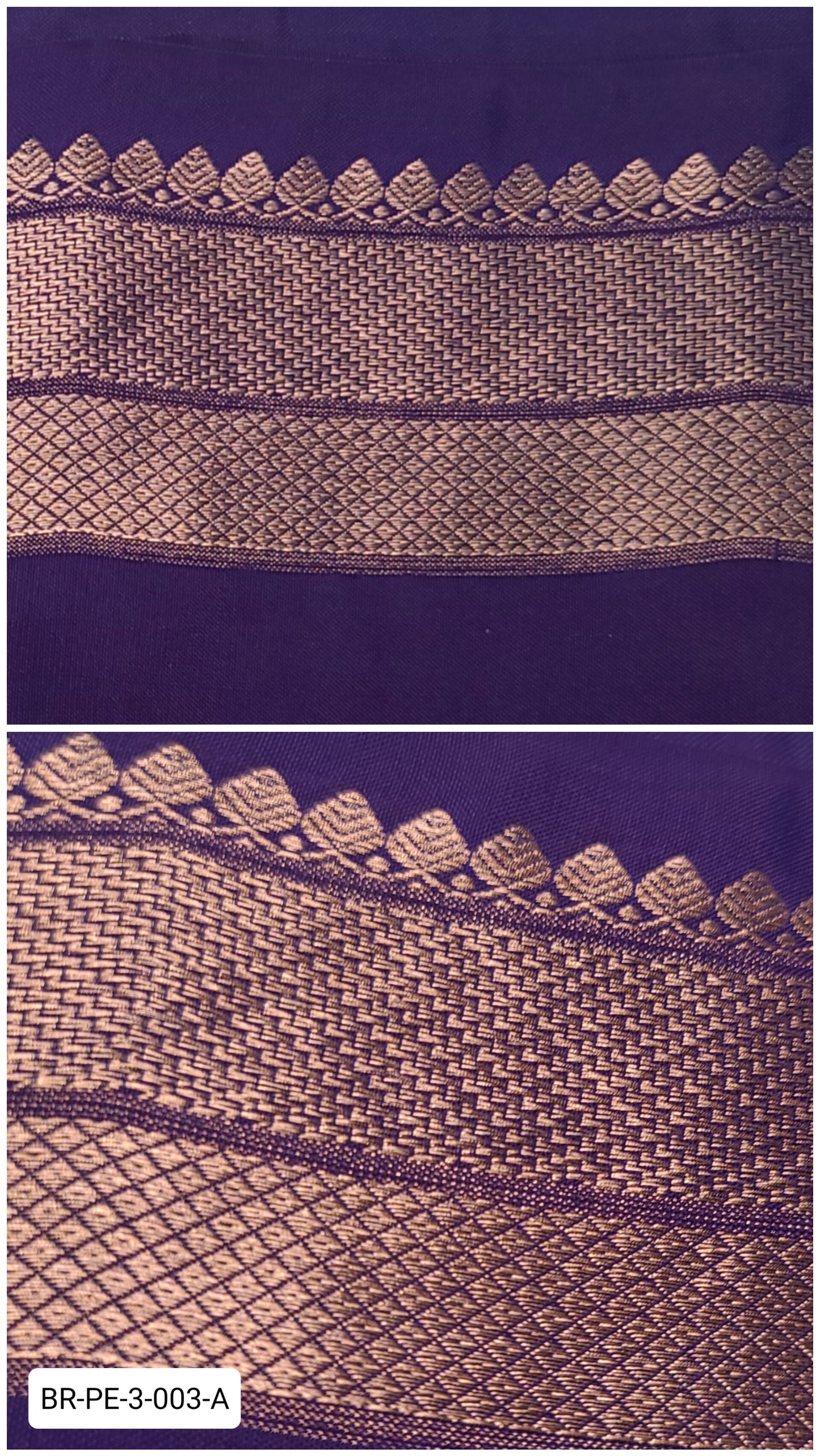 3 Inch Pure Kanchipuram Silk Zari Border – Deep Purple with Gold Zari Temple & Diamond Weave