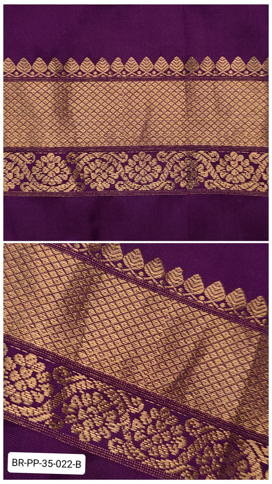 3.5 Inch Pure Kanchipuram Silk Zari Border – Royal Purple with Gold Zari Floral & Diamond Weave
