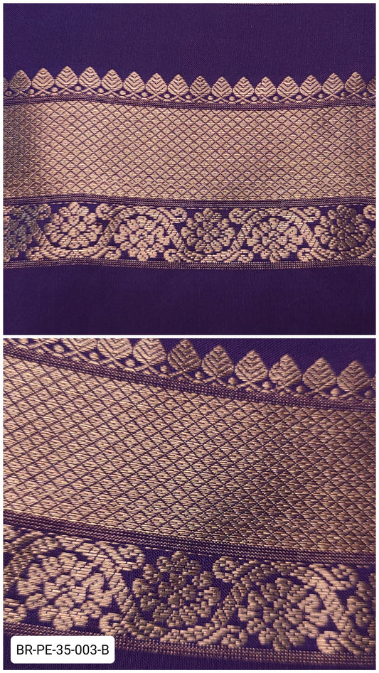 Pure Kanchipuram Silk Zari Border – Deep Purple with Gold Diamond Weave & Floral Motifs (Per Meter)