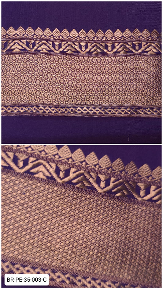 Pure Kanchipuram Silk Zari Border – Deep Purple with GoldTemple & Geometric Weave (Per Meter)