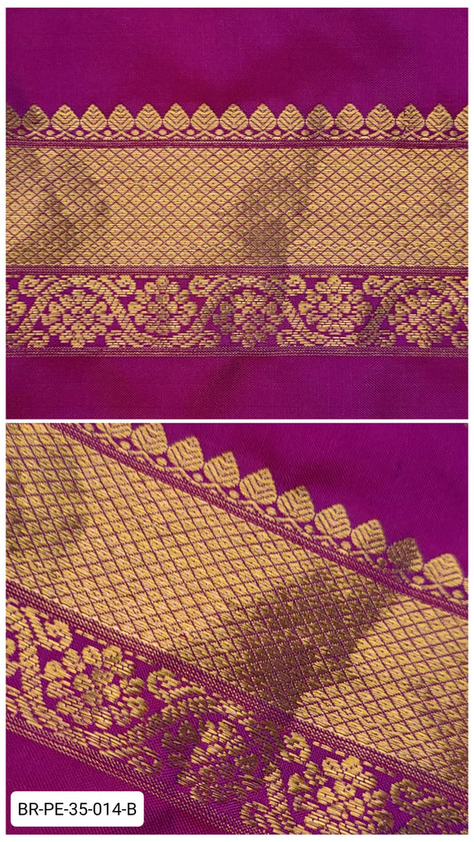 Pure Kanchipuram Silk Zari Border – Royal Purple with Gold Diamond Weave & Floral Motifs (Per Meter)