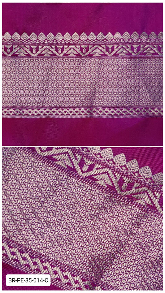 Pure Kanchipuram Silk Zari Border – Pinkish Purple with Silver Temple & Geometric Weave (Per Meter)