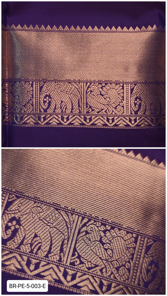 5 Inch Pure Kanchipuram Silk Zari Border – Deep Purple with Gold Zari Elephant & Peacock Motifs