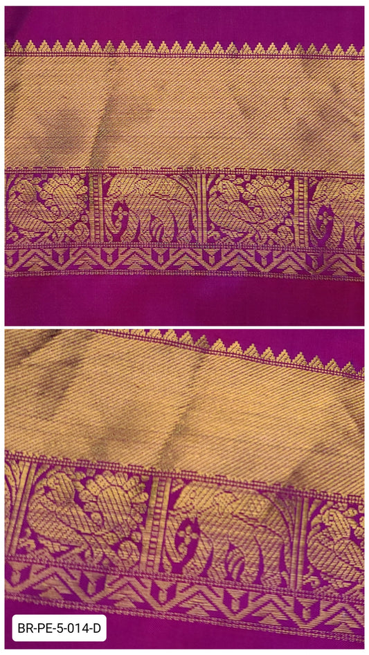 5 Inch Pure Kanchipuram Silk Zari Border – Raspberry Pink with Gold Zari Elephant & Peacock Motifs