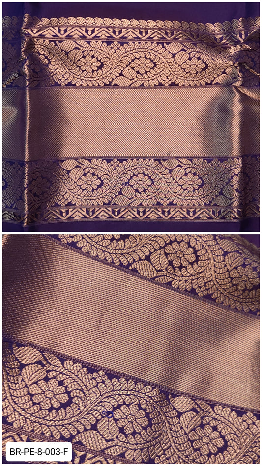 8 Inch Pure Kanchipuram Silk Zari Border – Purple with Silver Zari Floral Vine Weave