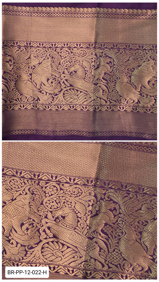 11 Inch Pure Kanchipuram Silk Zari Border – Purple with Gold Zari Traditional Peacock Weave