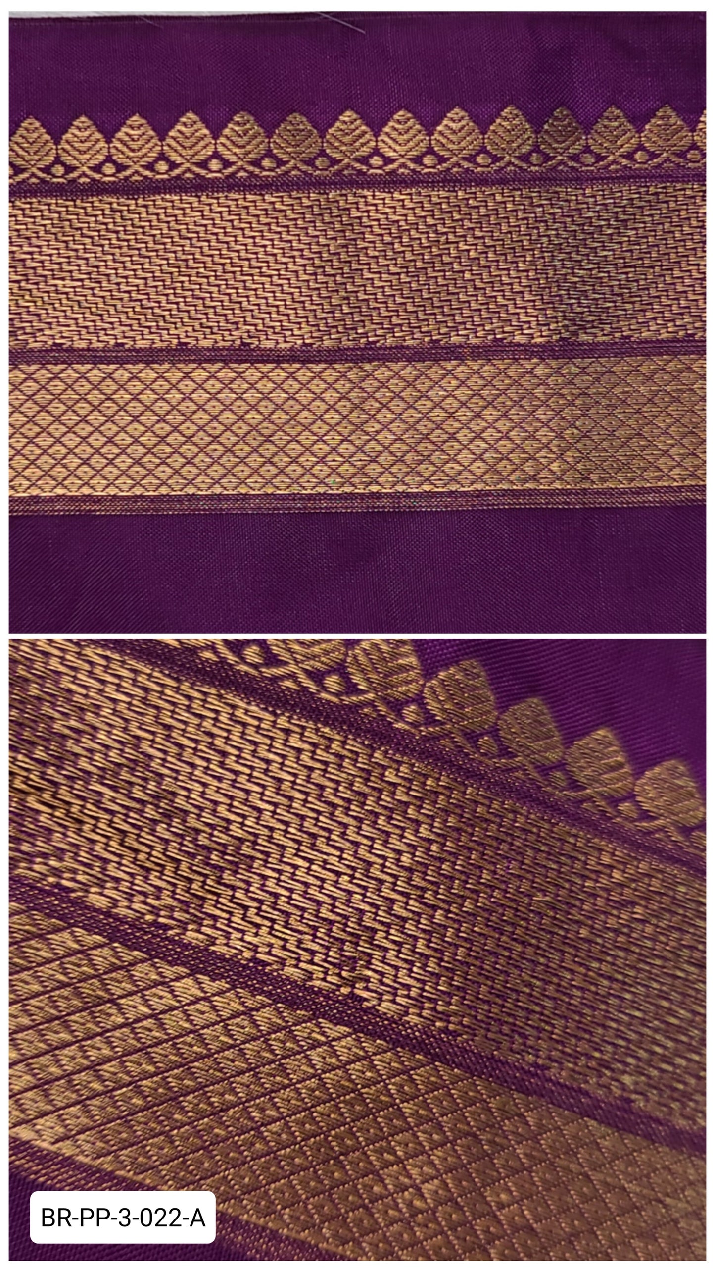 3 Inch Pure Kanchipuram Silk Zari Border – Plum Purple with Gold Zari Temple & Diamond Weave