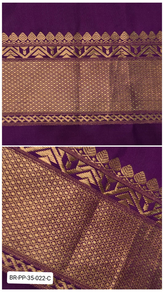 Pure Kanchipuram Silk Zari Border – Royal Purple with Gold Temple & Geometric Motifs (Per Meter)