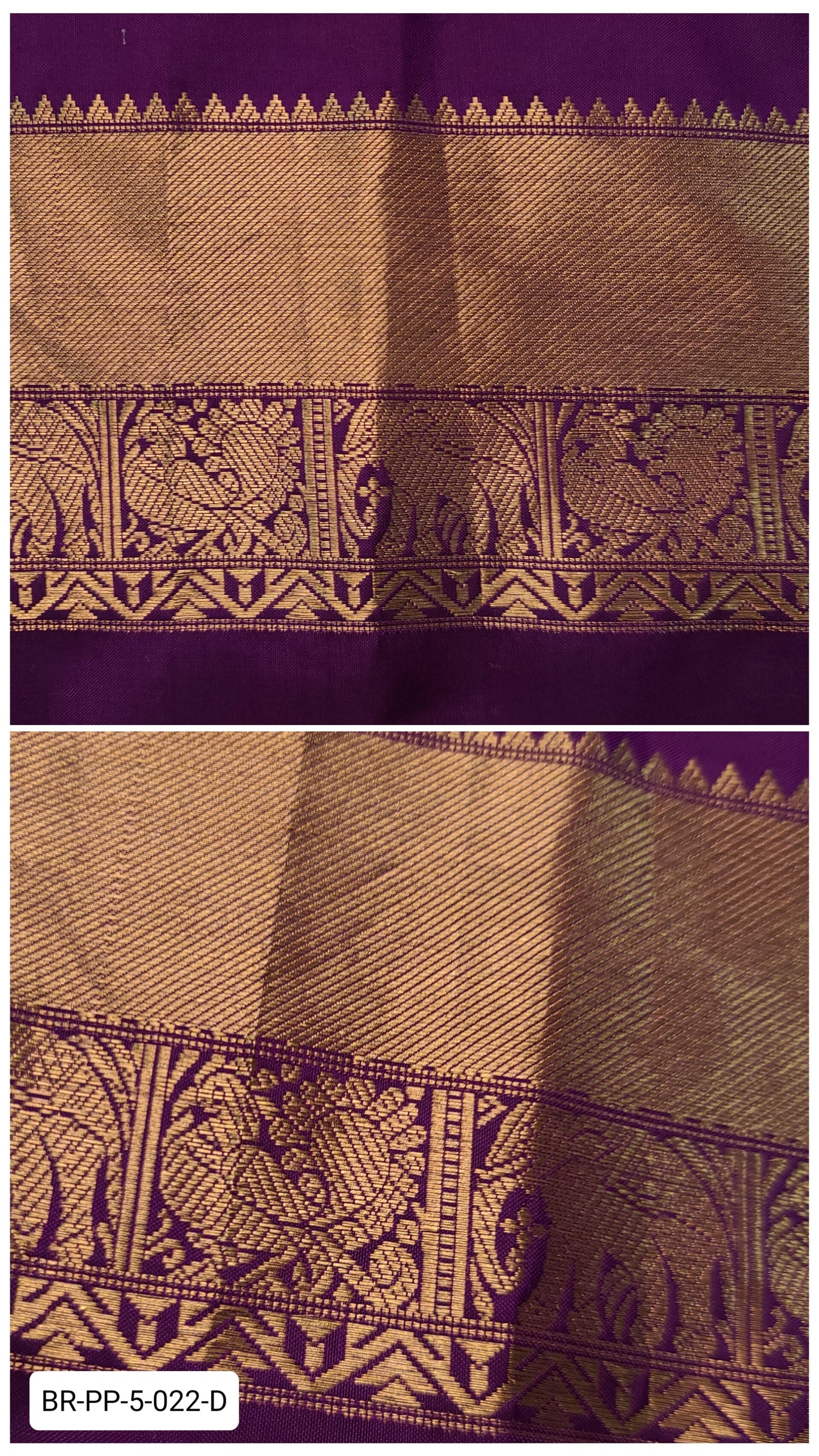 5 Inch Pure Kanchipuram Silk Zari Border – Royal Purple with Gold Zari Floral & Elephant Motifs