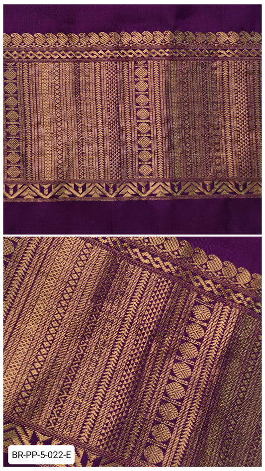 5.5 Inch Pure Kanchipuram Silk Zari Border – Plum Purple with Gold Zari Geometric Weave