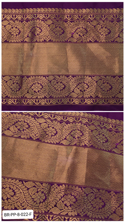 8 Inch Pure Kanchipuram Silk Zari Border – Purple with Gold Zari Floral Vine Weave