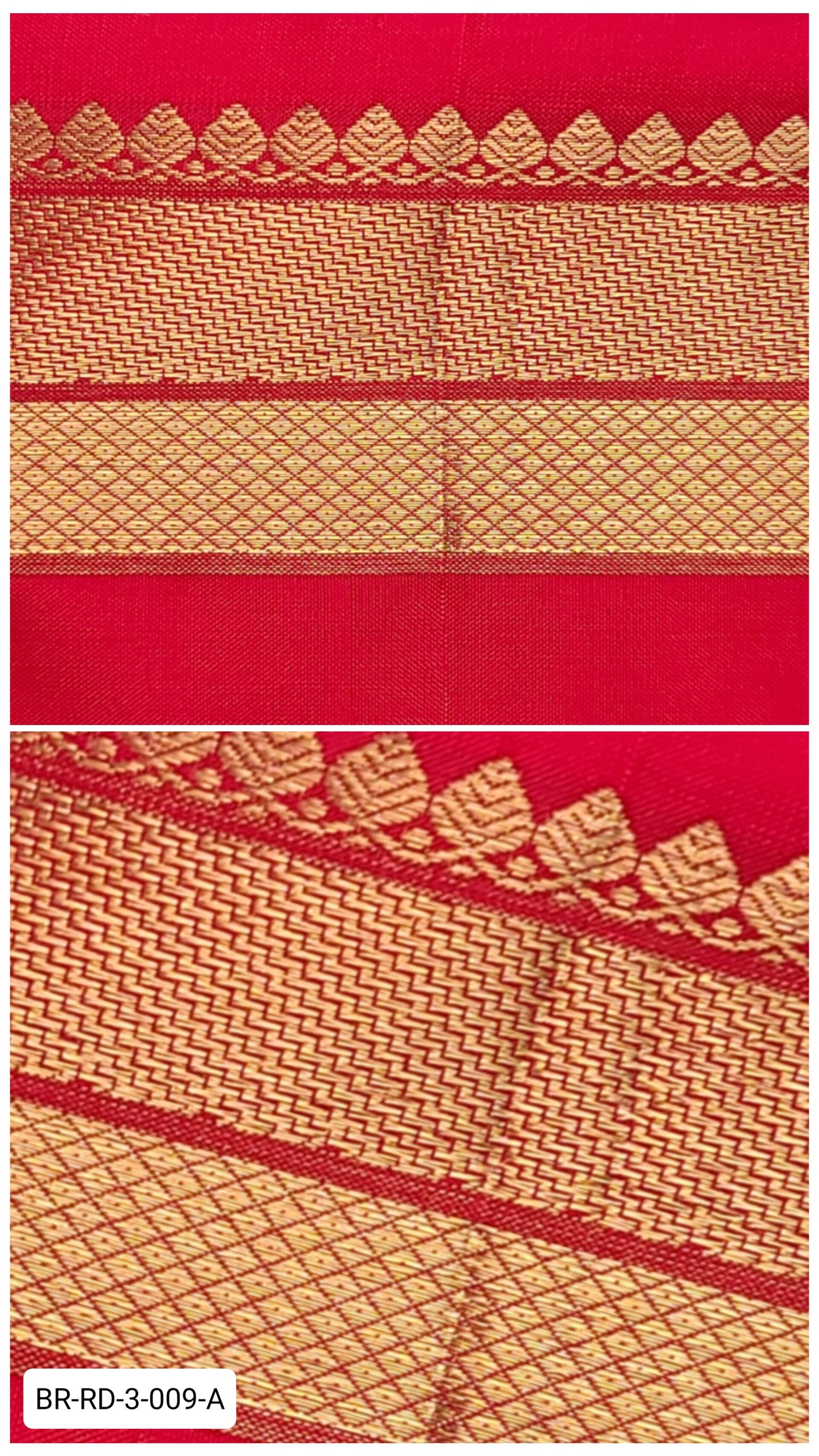 3 Inch Pure Kanchipuram Silk Zari Border – Bright Red with Gold Zari Temple & Diamond Weave