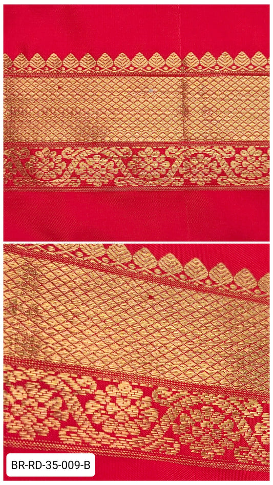 Pure Kanchipuram Silk Zari Border – Red with Gold Diamond Weave & Floral Motifs (Per Meter)