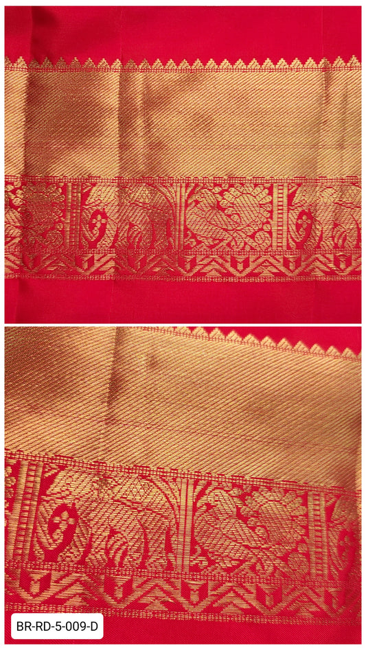 5 Inch Pure Kanchipuram Silk Zari Border – Cherry Red with Gold Zari Elephant & Paisley Motifs