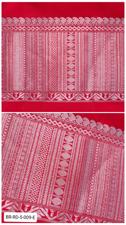 5.5 Inch Pure Kanchipuram Silk Zari Border – Ruby Red with Silver Zari Geometric Weave