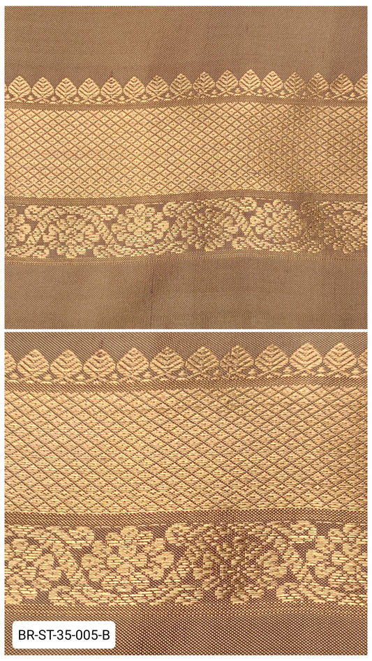 Pure Kanchipuram Silk Zari Border – Stone Brown with Gold Diamond Weave & Floral Motifs (Per Meter)