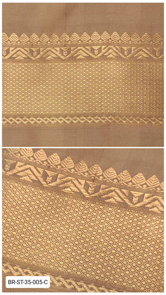 Pure Kanchipuram Silk Zari Border – Stone Brown with Gold Diamond Weave & Temple Motifs (Per Meter)