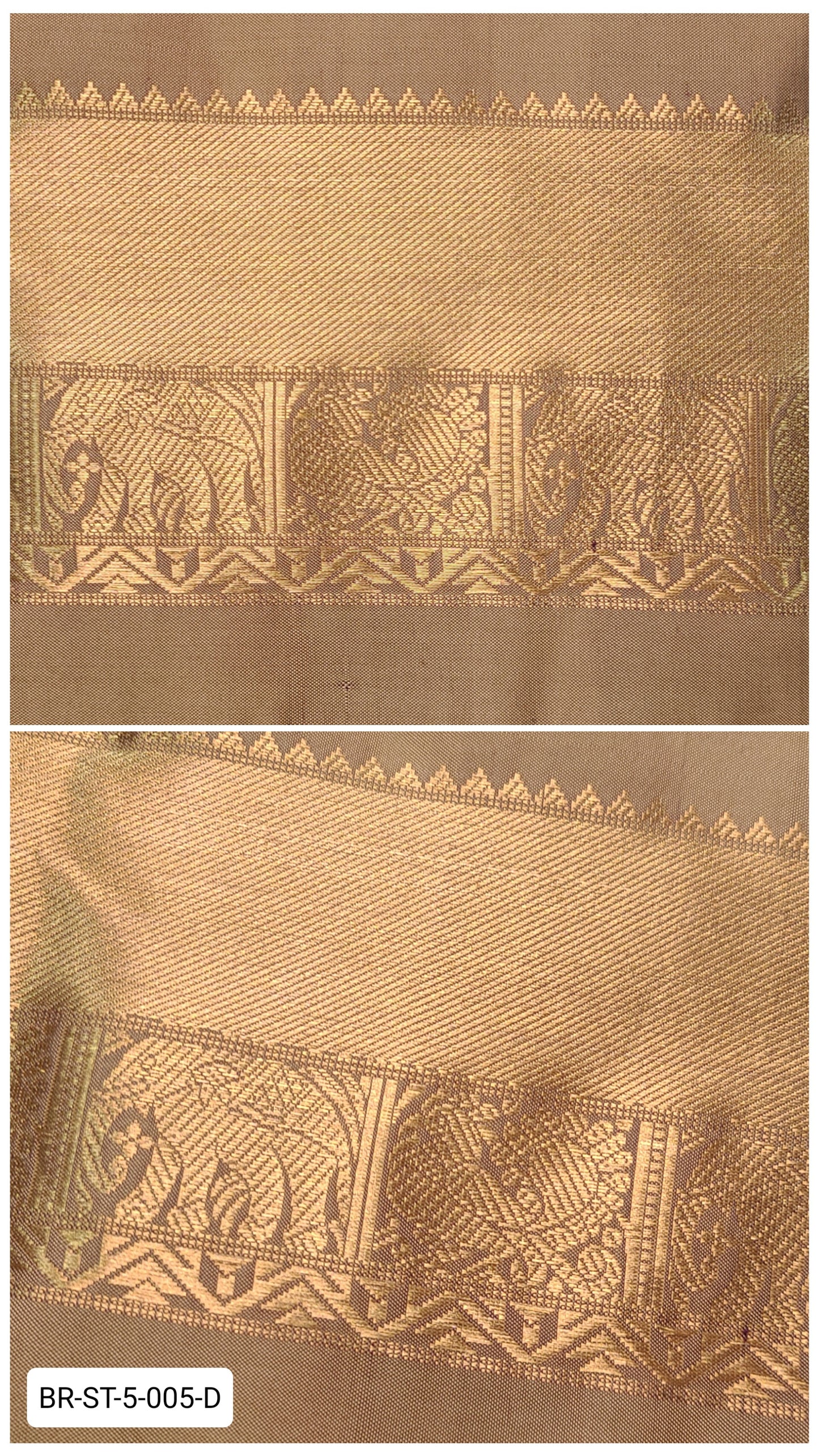 5 Inch Pure Kanchipuram Silk Zari Border – Sandal Beige with Gold Zari Elephant & Floral Motifs