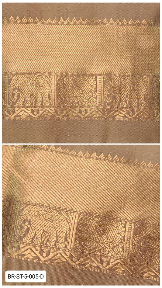 5 Inch Pure Kanchipuram Silk Zari Border – Sandal Beige with Gold Zari Elephant & Floral Motifs