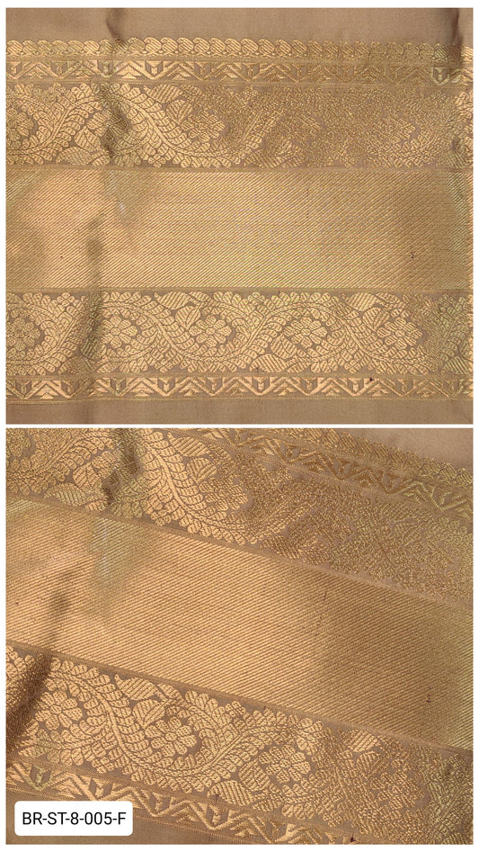 8 Inch Pure Kanchipuram Silk Zari Border – Soft Tan with Gold Zari Floral Vine Weave