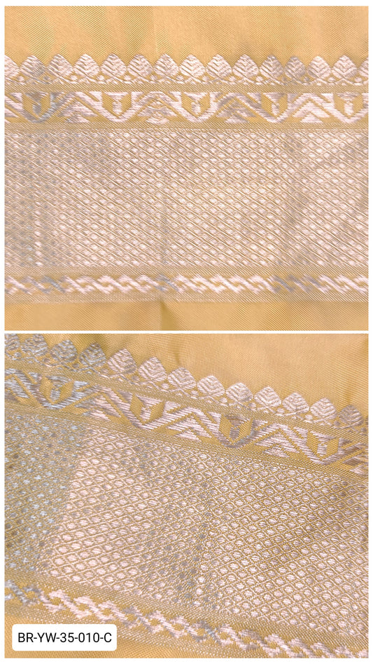 Pure Kanchipuram Silk Zari Border – Yellow with Silver Zari Weave (Per Meter)