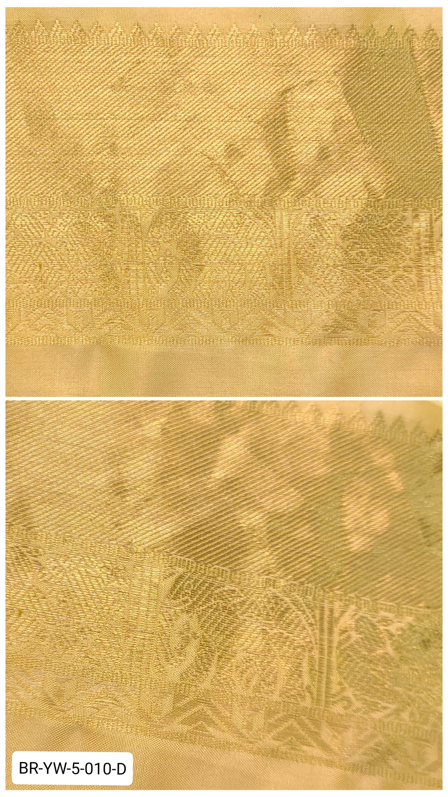 5 Inch Pure Kanchipuram Silk Zari Border – Pastel Yellow with Gold Zari Elephant & Floral Vine Motifs
