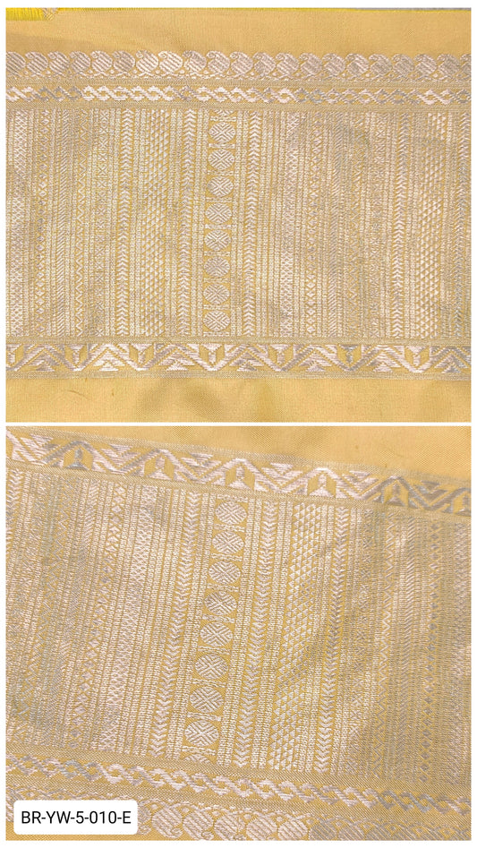 5.5 Inch Pure Kanchipuram Silk Zari Border – Soft Yellow with Silver Zari Geometric Weave