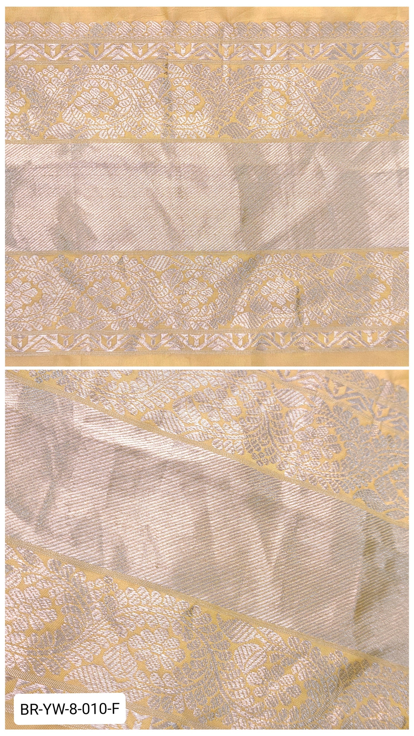 8 Inch Pure Kanchipuram Silk Zari Border – Pale Yellow with Silver Zari Floral Vine Weave