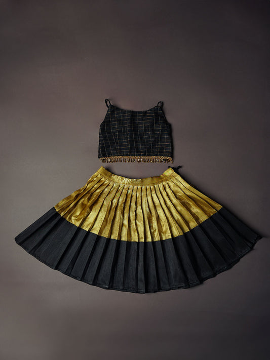 Black and Gold Skirt and Top Kanjivaram Set