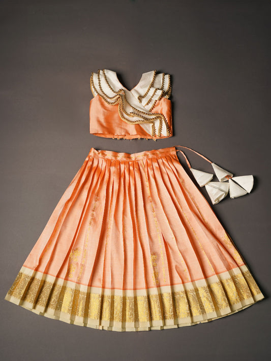 Peach Skirt and Top Kanjivaram Set