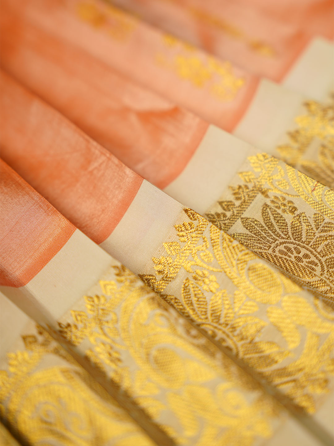Peach Skirt and Top Kanjivaram Set