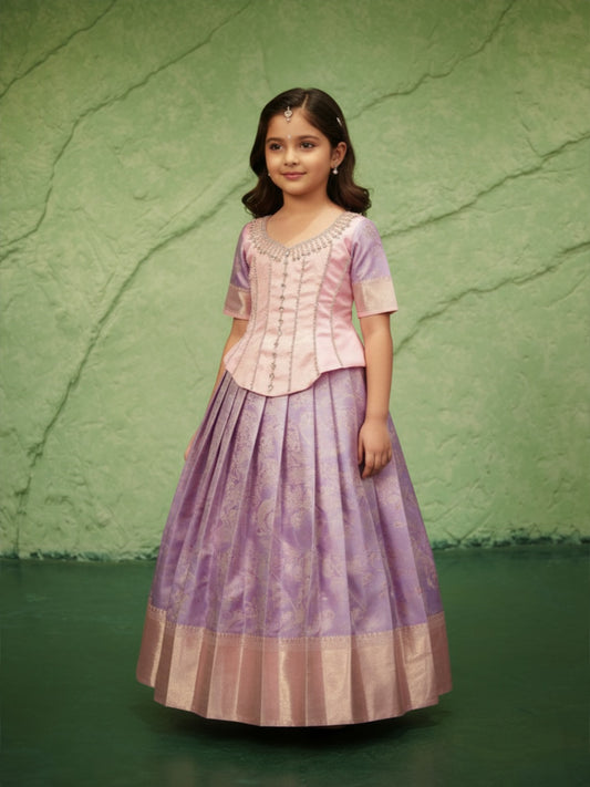 Lavender & Pink Pattu Pavadai — Pure Kanchipuram Silk