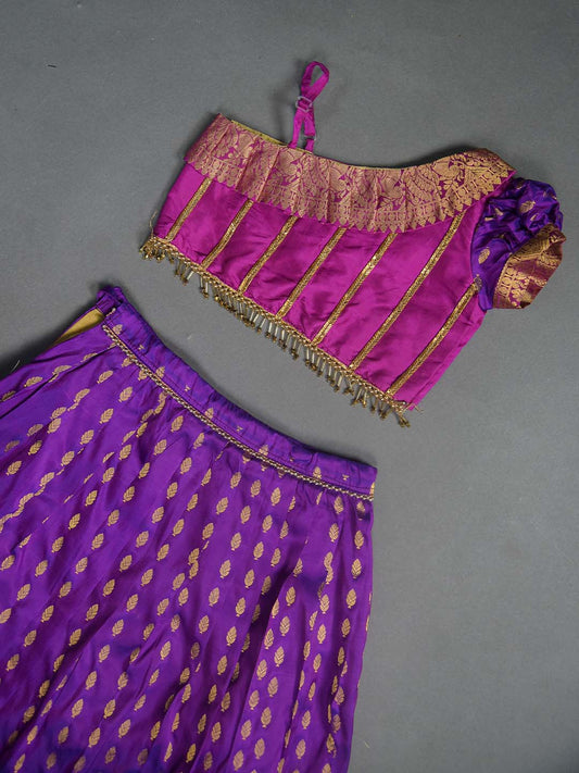 Bright Pink with Purple Kanjivaram Lehenga Set