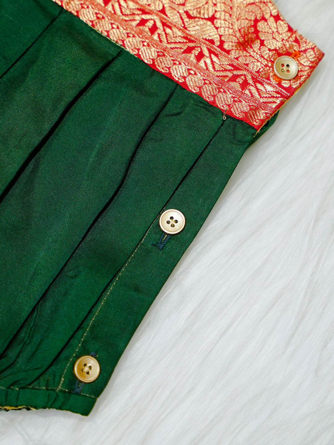 Dark Green & Copper Brocade Newborn Girl Bubble Romper with Booties