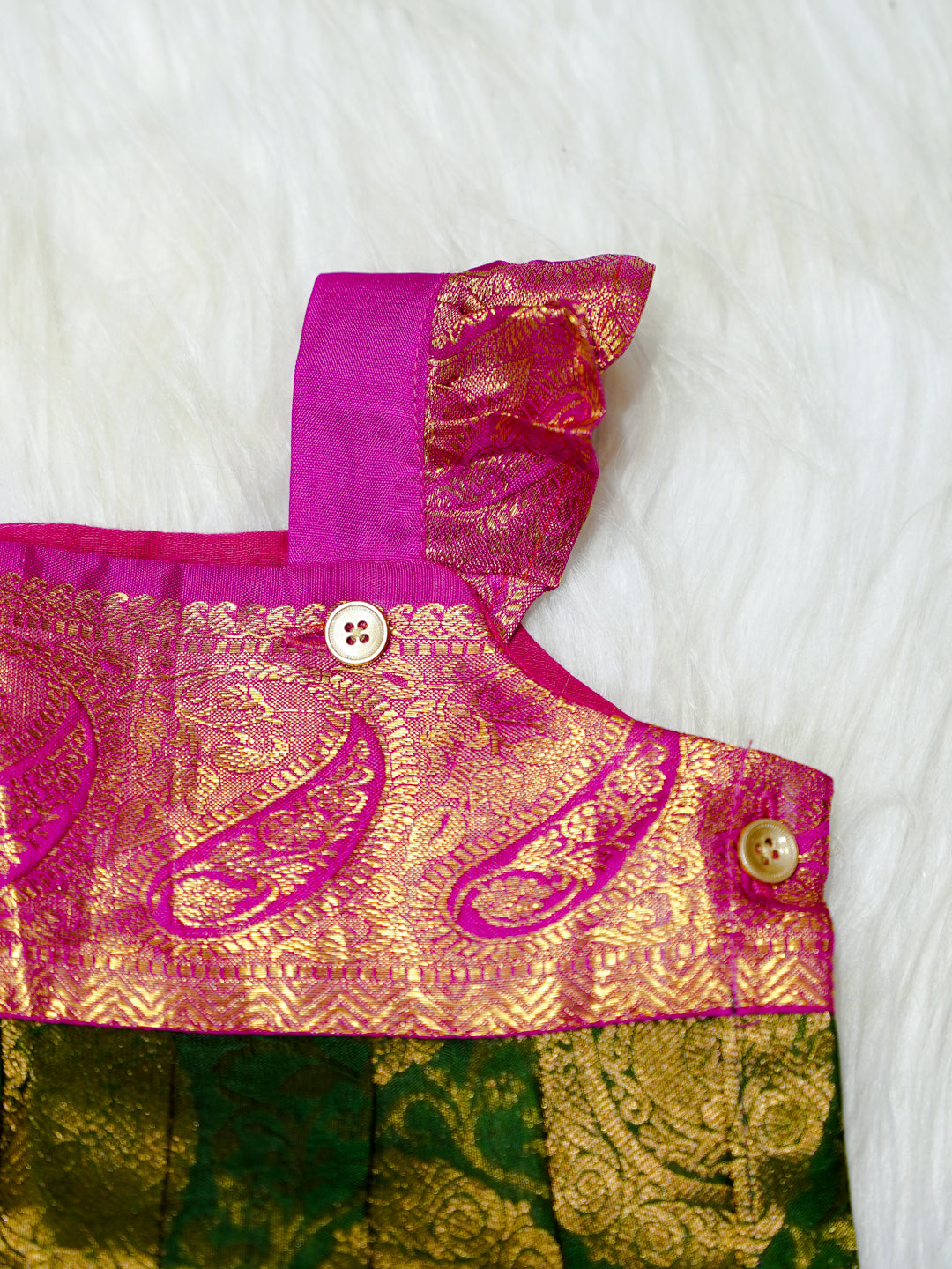 Emerald & Magenta Brocade Newborn Girl Bubble Romper with Booties