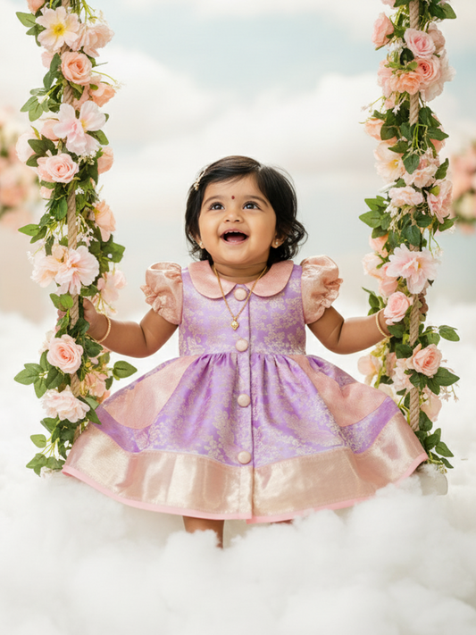 Lavender Blossom Kanchipuram Silk Frock