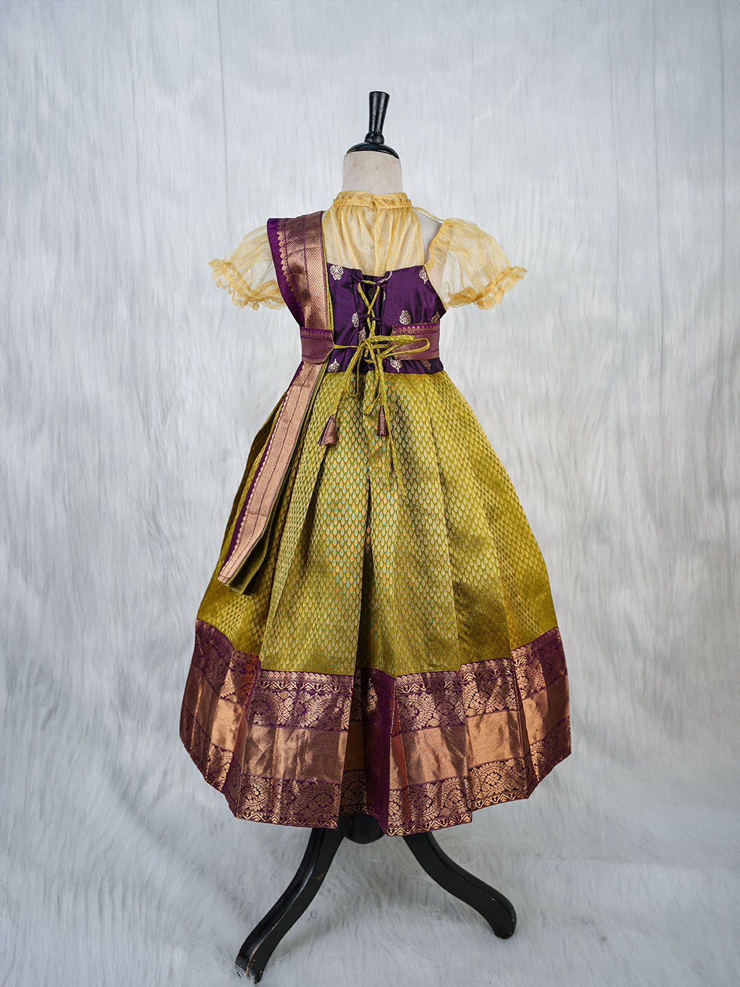 Green and Purple  Kanjivaram Silk Gown