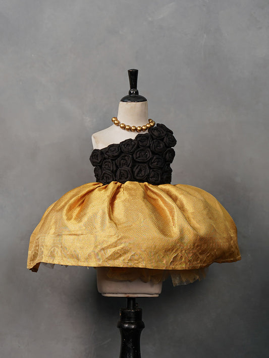 Black Rosette Kanjivaram Silk Gown